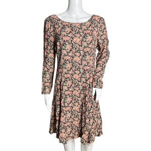 E.D. Michaels Dress Womens 8 10 Petite Fit & Flare Black Pink Floral Vintage Y2K